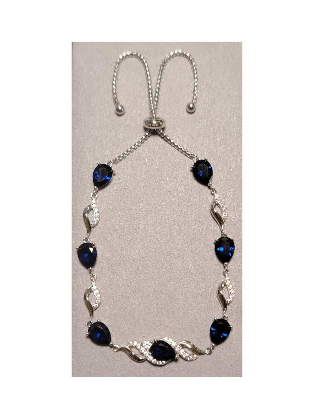 Infinity Adjustable Bracelet 925 Sterling Silver White Gold Plated Sapphire